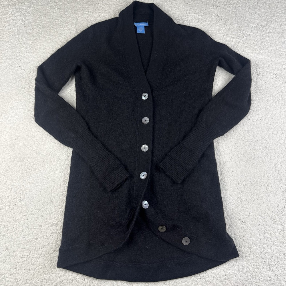 White + Warren Cardigan Womens Small Black Cashmere Shawl Collar Longline